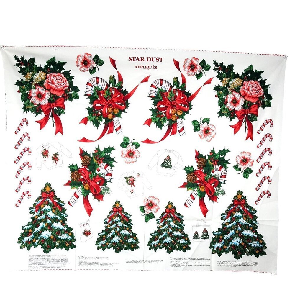 Vintage Christmas Star Dust Appliqués Fabric Panel By Cranston Print Works